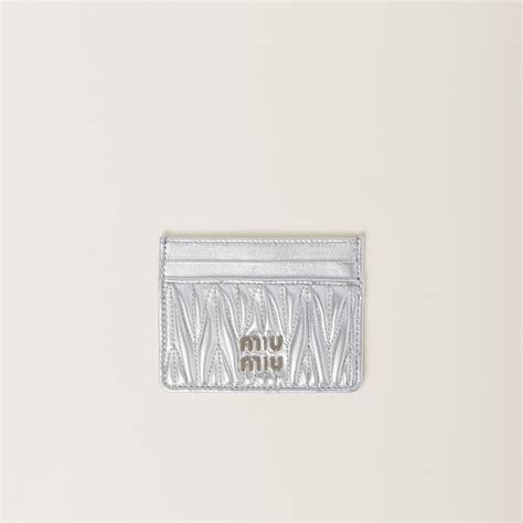 Silver Matelassé Nappa Leather Card Holder 